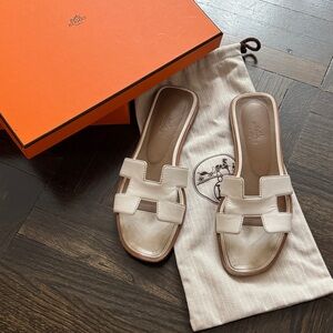 Authentic USED Hermes white leather Orans size 37.5